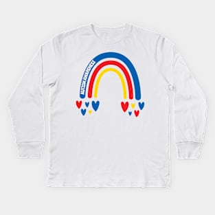 Autism Awareness Rainbow with hearts Kids Long Sleeve T-Shirt